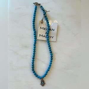 Turquoise Beaded Silver Hamsa Necklace